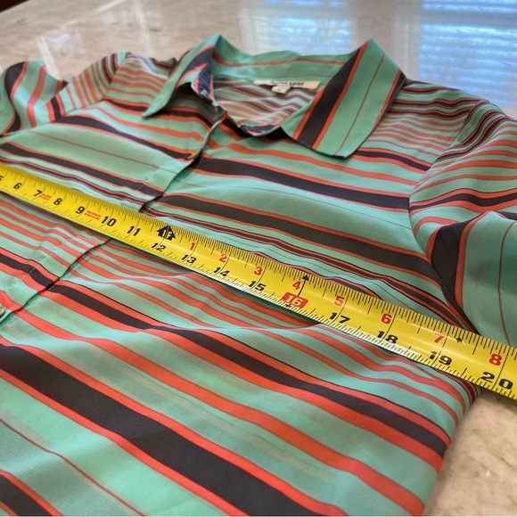 VINTAGE Daniel Rainn | Sheer Tie Front Blouse‎ | Mint & Orange Stripes | Medium - Picture 6 of 11
